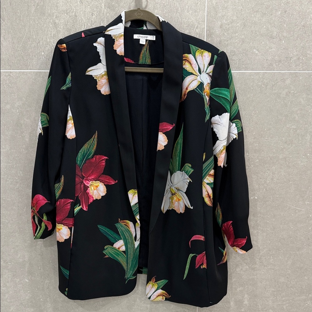 Chico's Black Floral Blazer